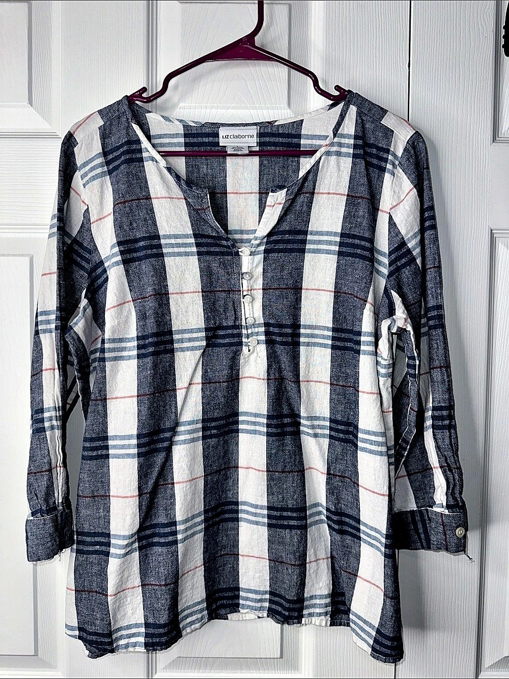 Liz Claiborne Plaid Linen Cotton Tunic Size Large